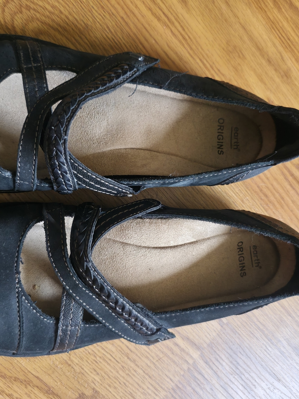 Earth Black Suede Mary Jane Flats with Braided Strap